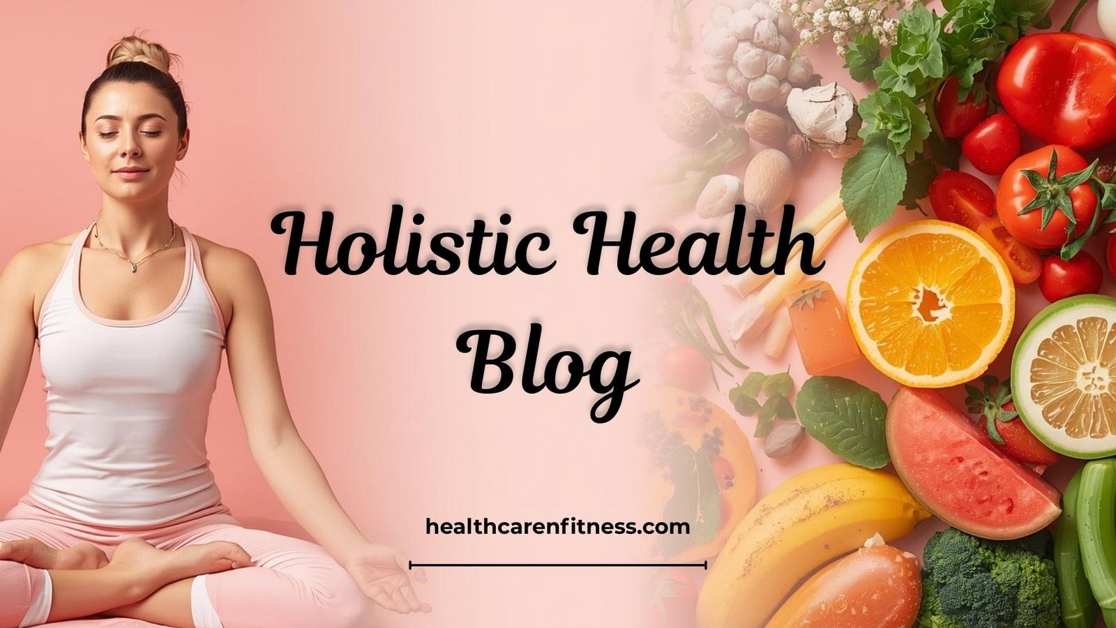 A women practicing yoga and nutritious foods recommended by holistic health blog